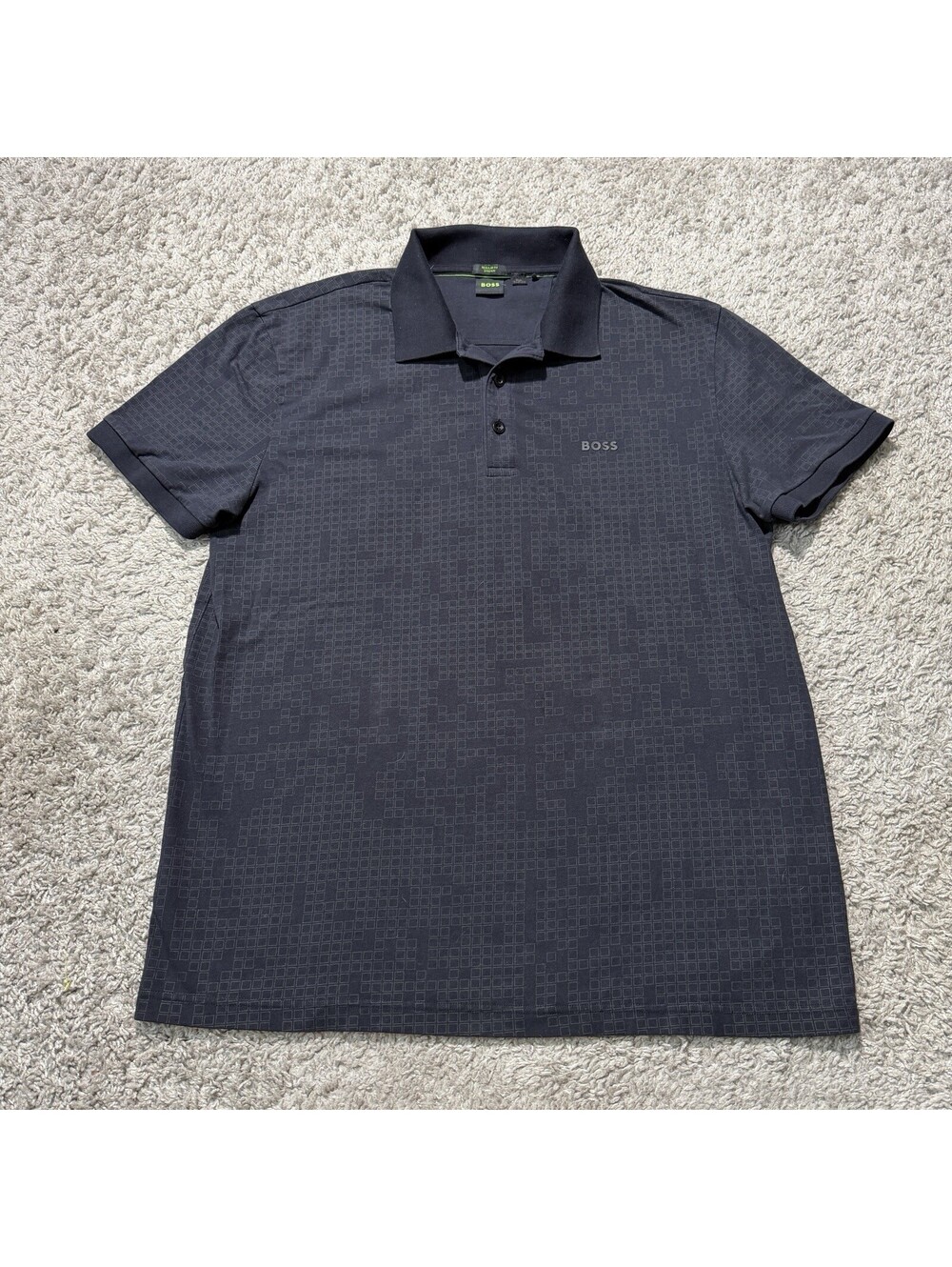 Hugo Boss Men's Sz XL Black Collared Polo Embossed Logo Shirt Golf Work